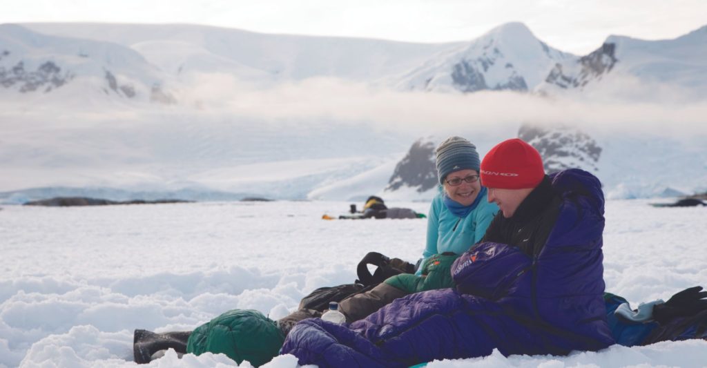 Couple camping in Antarctica