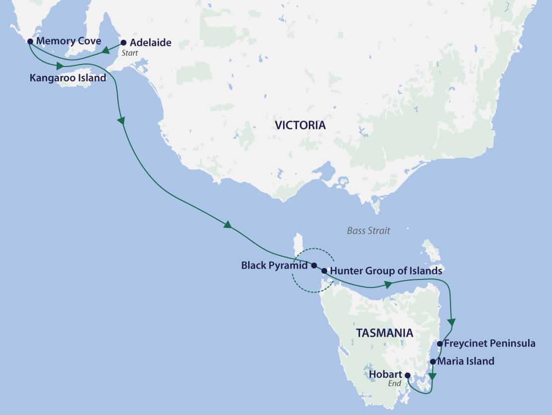 Kangaroo Island and the Tasman Sea map