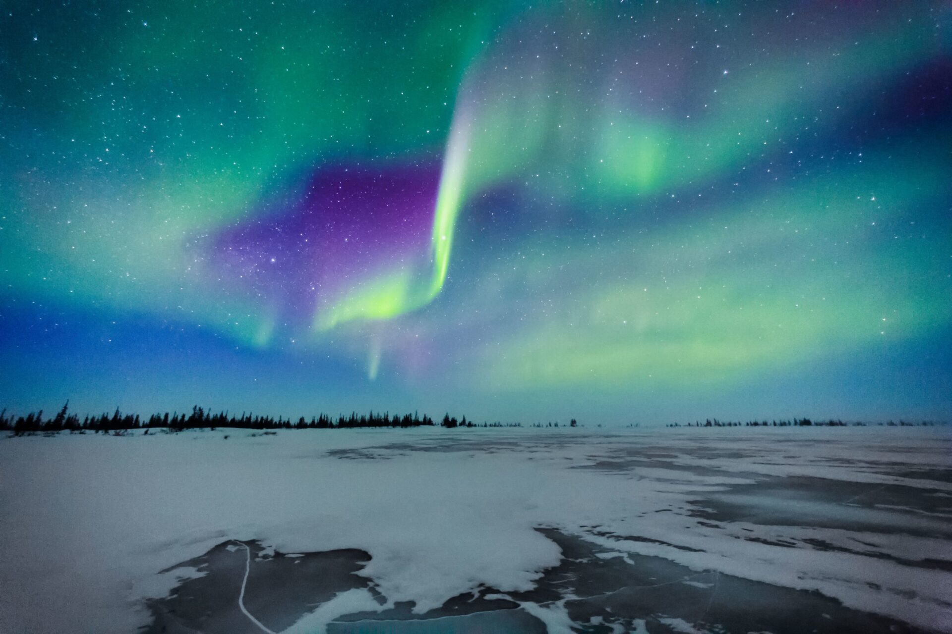 Northern Lights display over a frozen lake in Canada's High Arctic
