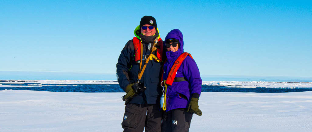Jett and Kathryn Britnell standing on drifting ice